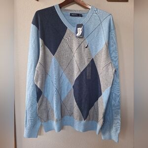 NWT Nautica Argyle Sweater Mens Cotton Classic Scholar Professor Preppy Mens XL